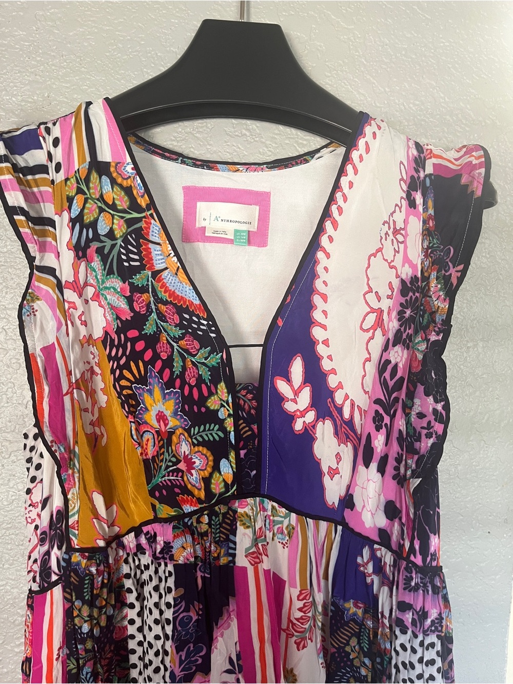 Anthropologie Multicolor Patchwork Midi Dress - Pink, Purple & Yellow Accents